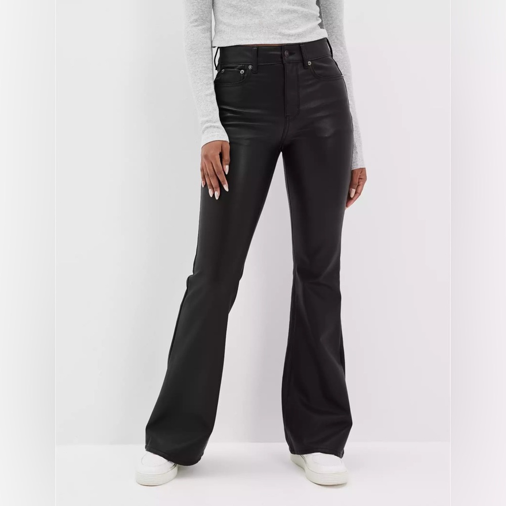 Faux leather flared pants